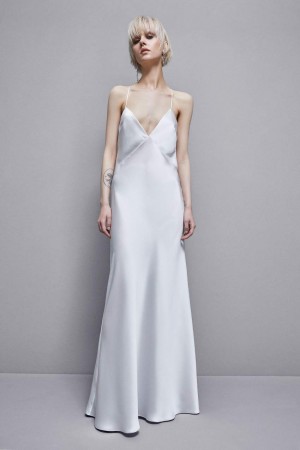 White Patrizia Pepe Sleeveless Long Satin Dress | BATCKOW-52