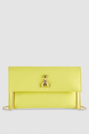 Yellow Patrizia Pepe Fly Leather Clutch Bag With Chain | LAJXREU-69