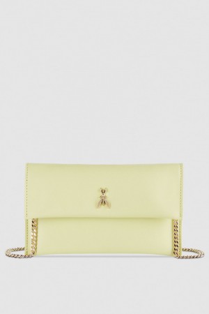 Yellow Patrizia Pepe Leather Clutch Bag With Chain Shoulder Strap | XCAZRQN-47