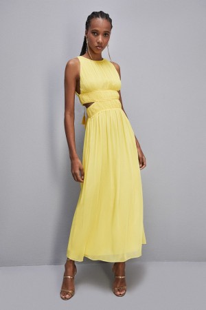 Yellow Patrizia Pepe Sleeveless Long Dress With Pleated Effect | PFGDARU-87