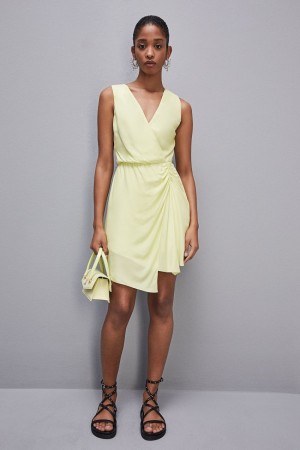 Yellow Patrizia Pepe Wrap-effect Sleeveless Dress In Certified Viscose | RWSDMNF-45