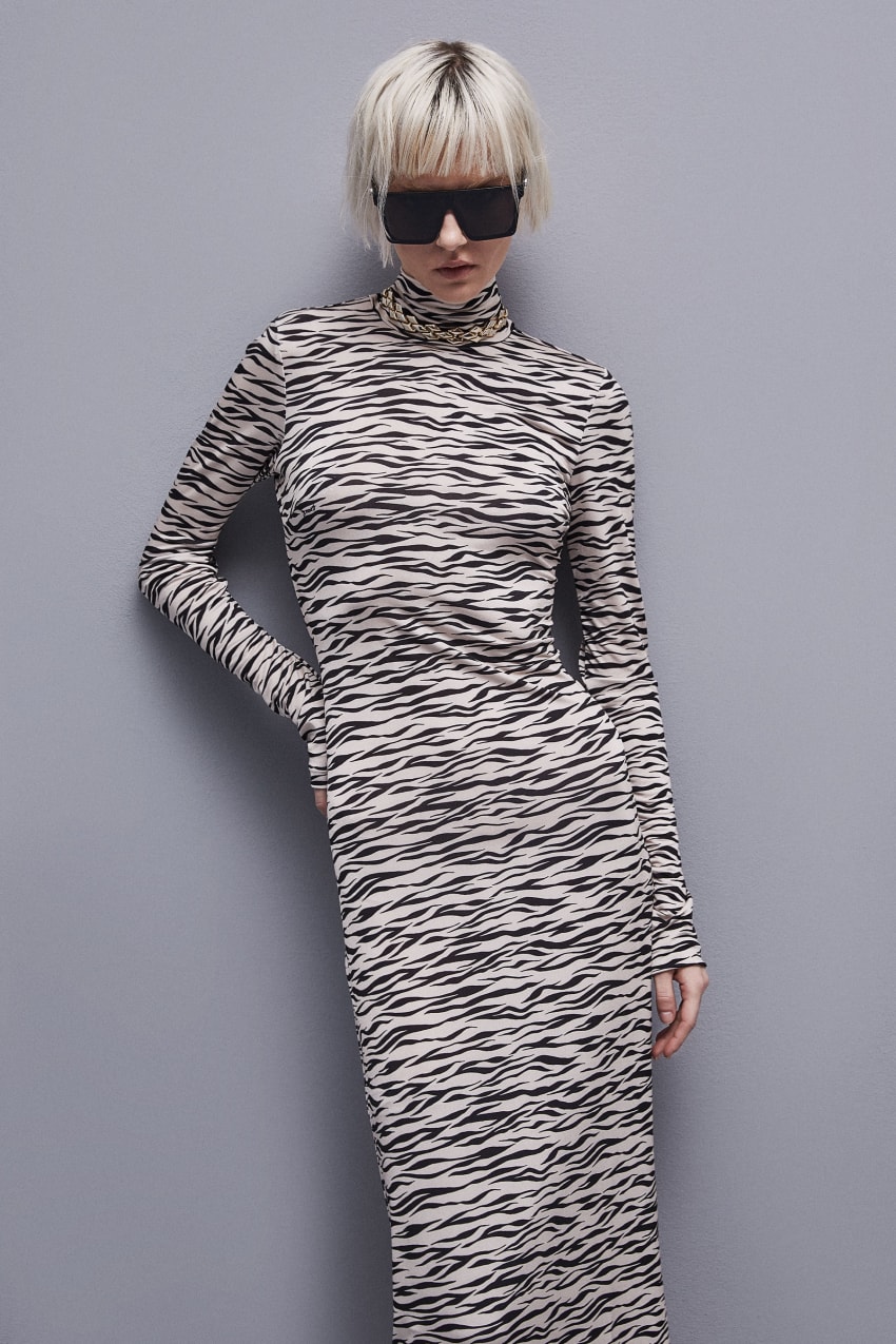 Animalier Patrizia Pepe Long Slim Fit Dress | HIXUSLM-78