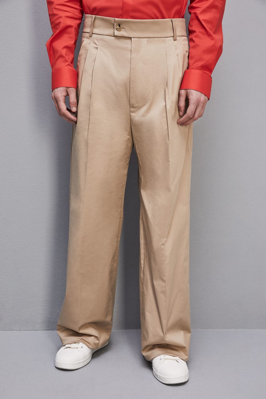 Beige Patrizia Pepe Cotton Twill Pleated Pants | QZKWGXF-05