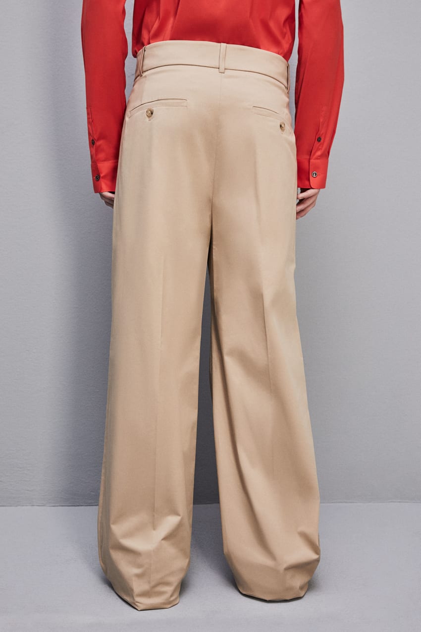 Beige Patrizia Pepe Cotton Twill Pleated Pants | QZKWGXF-05