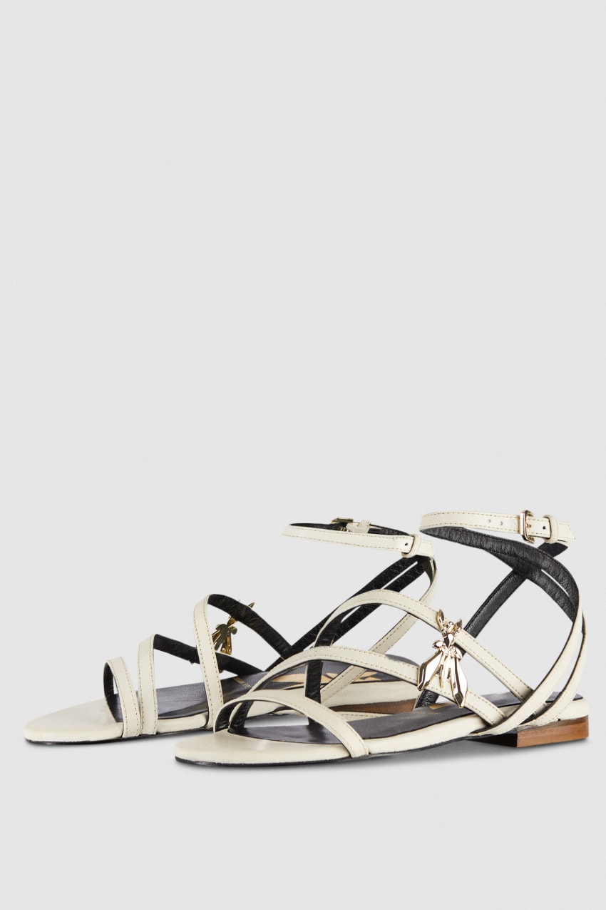 Beige Patrizia Pepe Flat Leather Sandals | YJFXQOC-96