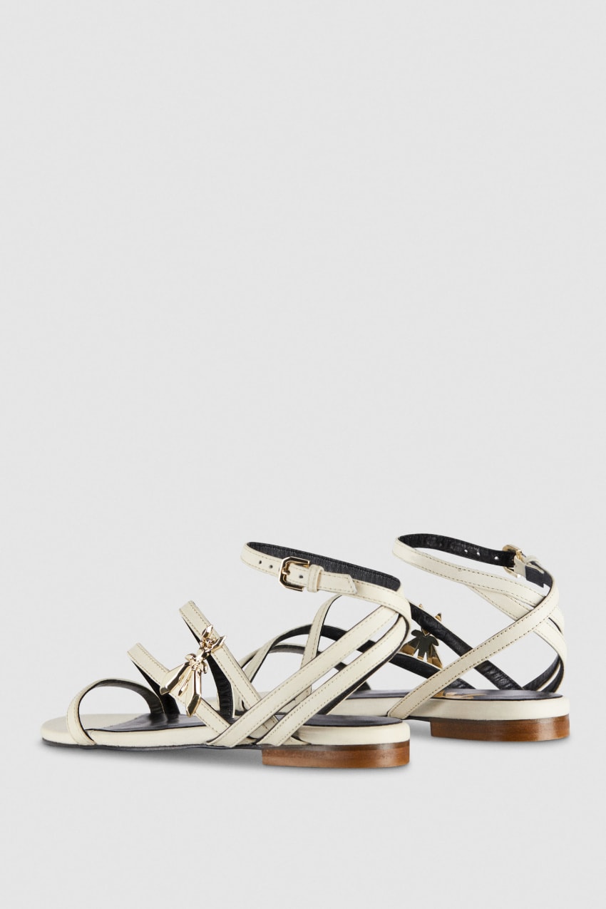 Beige Patrizia Pepe Flat Leather Sandals | YJFXQOC-96