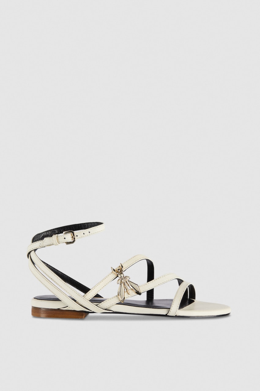 Beige Patrizia Pepe Flat Leather Sandals | YJFXQOC-96