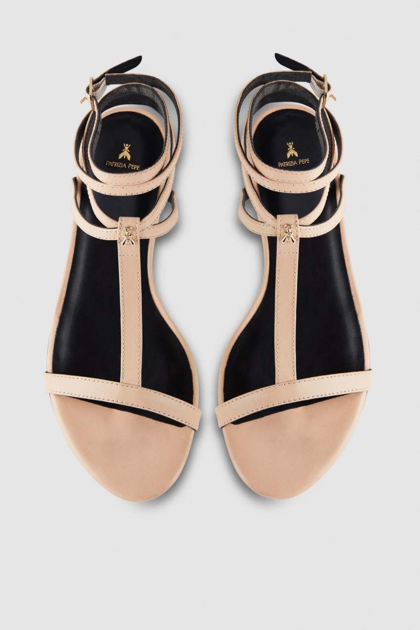 Beige Patrizia Pepe Flat Sandals With Ankle Strap | NWRLOQS-37