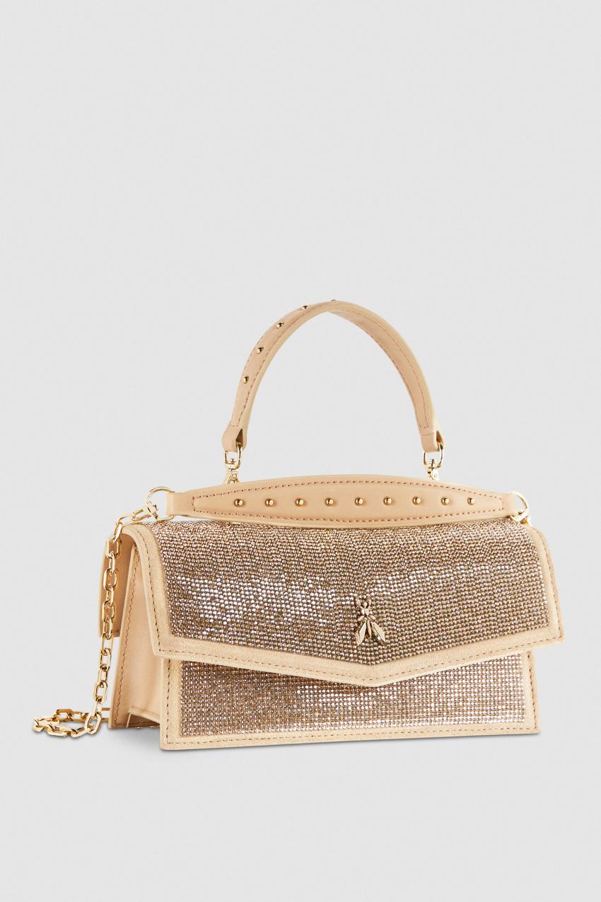 Beige Patrizia Pepe Fly Bamby Shoulder Bag With Rhinestones | AFYWCBN-73