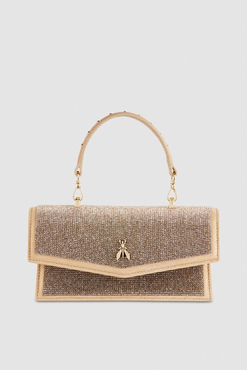 Beige Patrizia Pepe Fly Bamby Shoulder Bag With Rhinestones | AFYWCBN-73