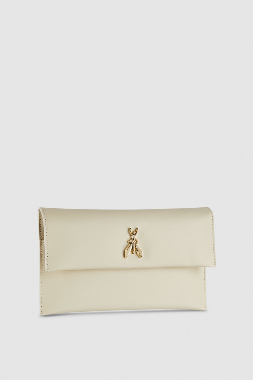 Beige Patrizia Pepe Fly Leather Clutch Bag With Chain | LDEVAGO-95