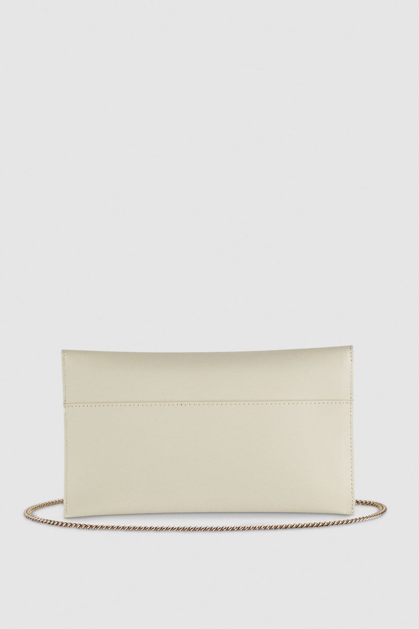 Beige Patrizia Pepe Fly Leather Clutch Bag With Chain | LDEVAGO-95