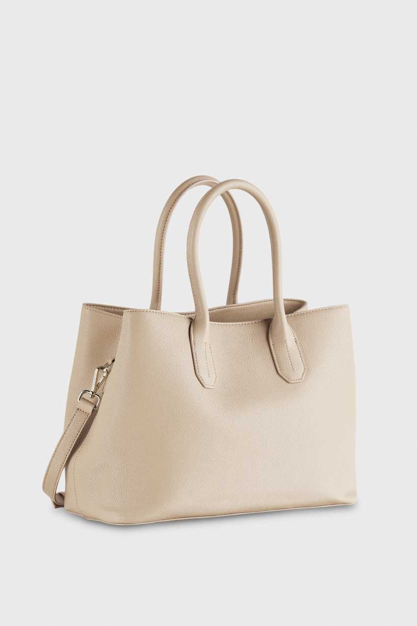 Beige Patrizia Pepe Fly Leather Shopping Bag With Shoulder Strap | OERUIAF-69