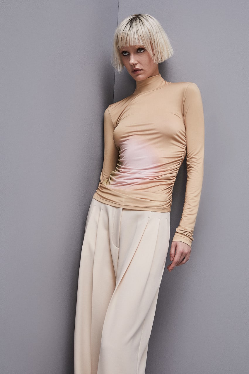 Beige Patrizia Pepe High Neck Jersey Top | UIZAOQK-83