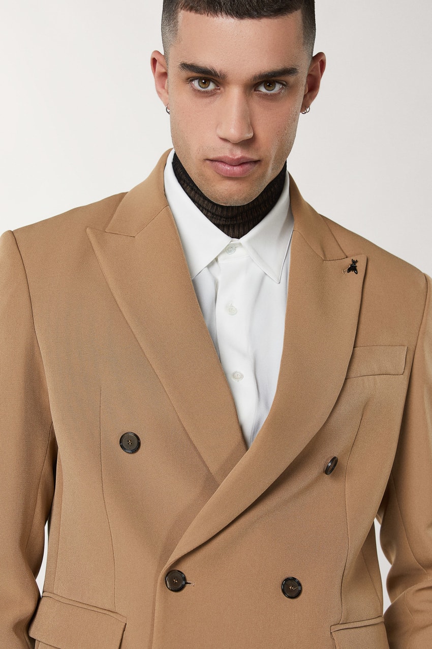 Beige Patrizia Pepe Regular Fit Double-breasted Jacket | QKSFOTV-40