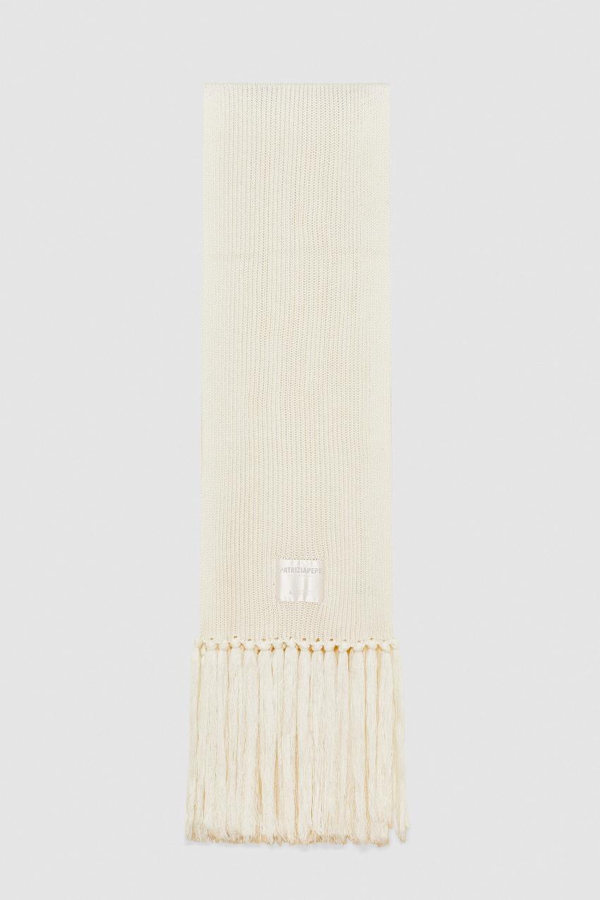 Beige Patrizia Pepe Ribbed Scarf With Fabric Fringes | JAPORBF-36