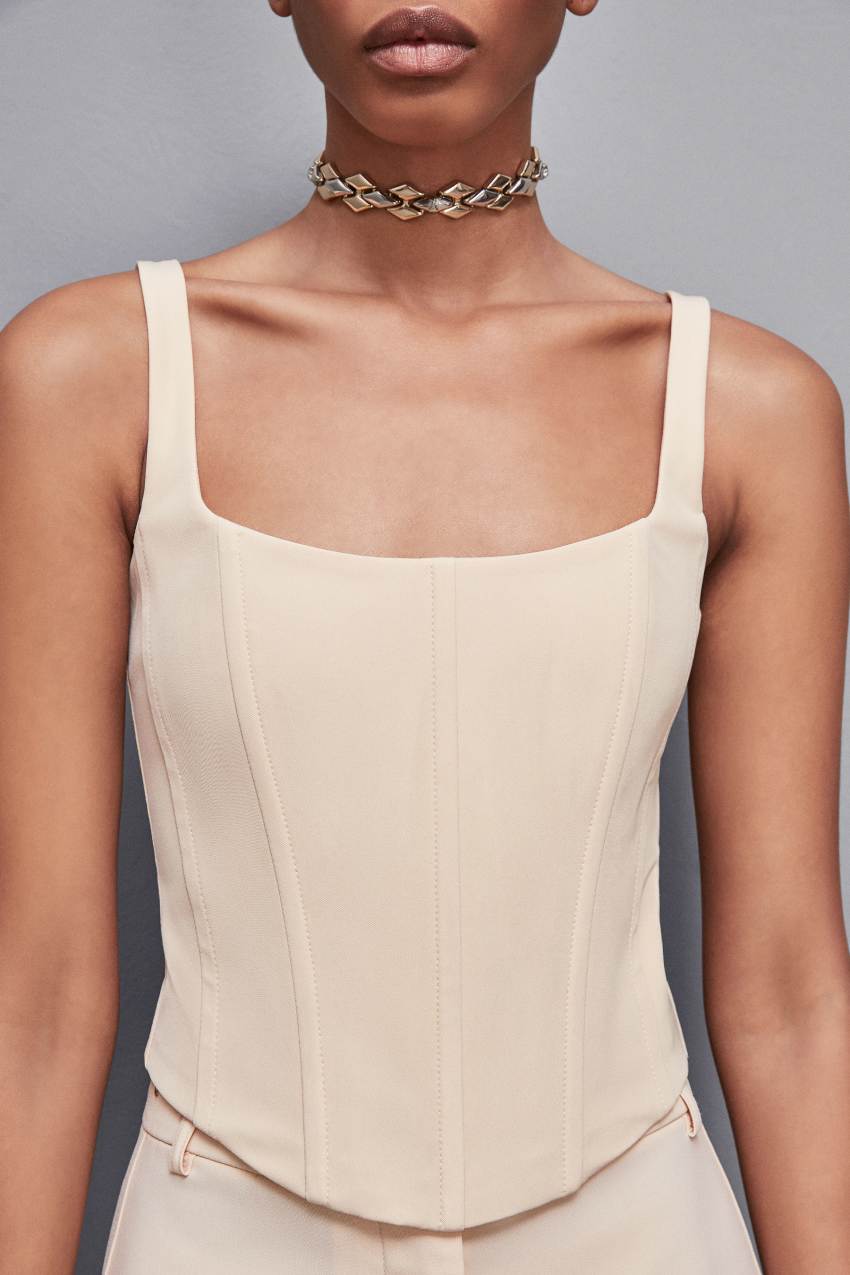 Beige Patrizia Pepe Stretch Fabric Bustier Top | BDYJRUP-93