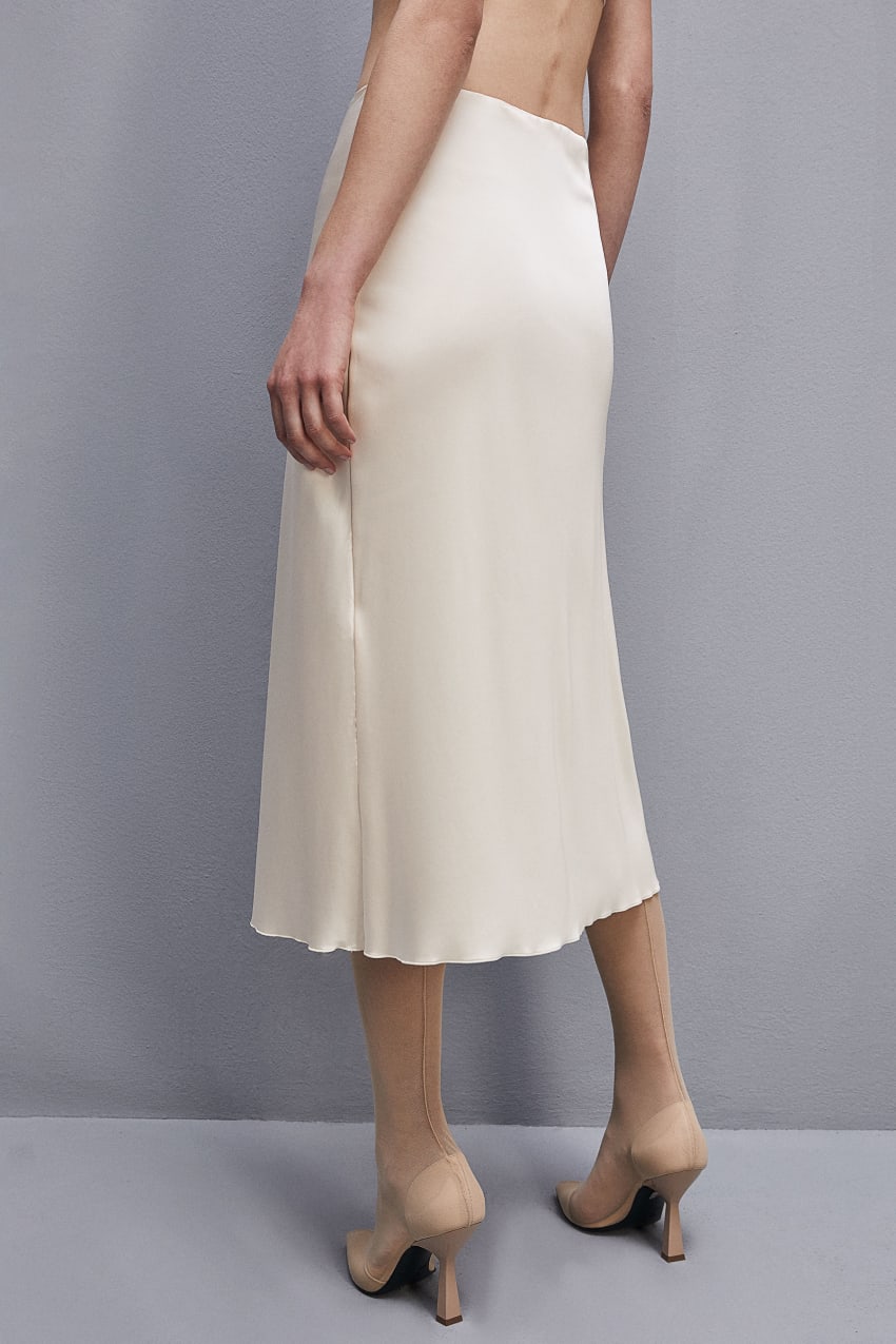 Beige Patrizia Pepe Viscose Satin Midi Skirt | OXEWVLS-10