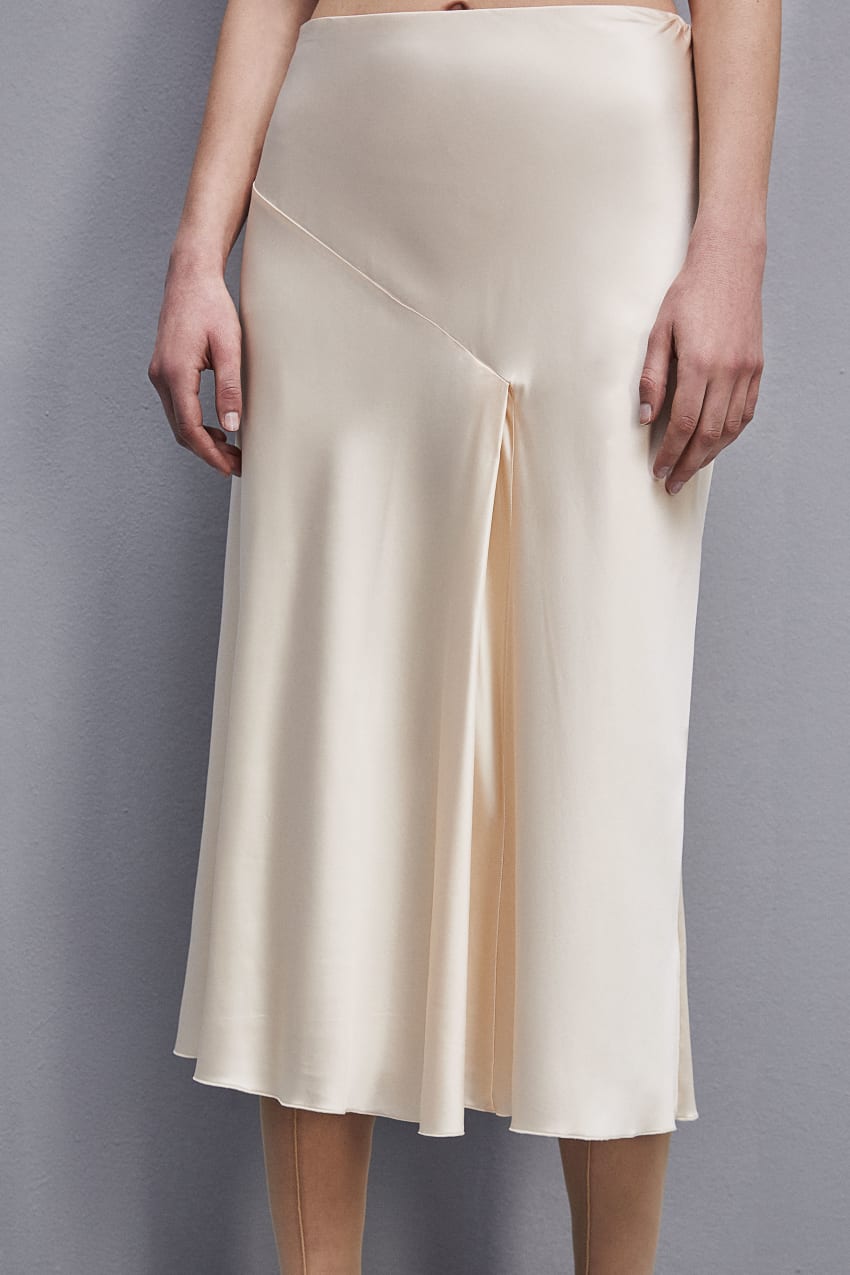 Beige Patrizia Pepe Viscose Satin Midi Skirt | OXEWVLS-10