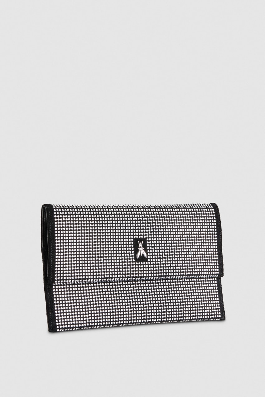 Black Patrizia Pepe Clutch Bag With Rhinestones And Shoulder Strap | VAXCJUH-05