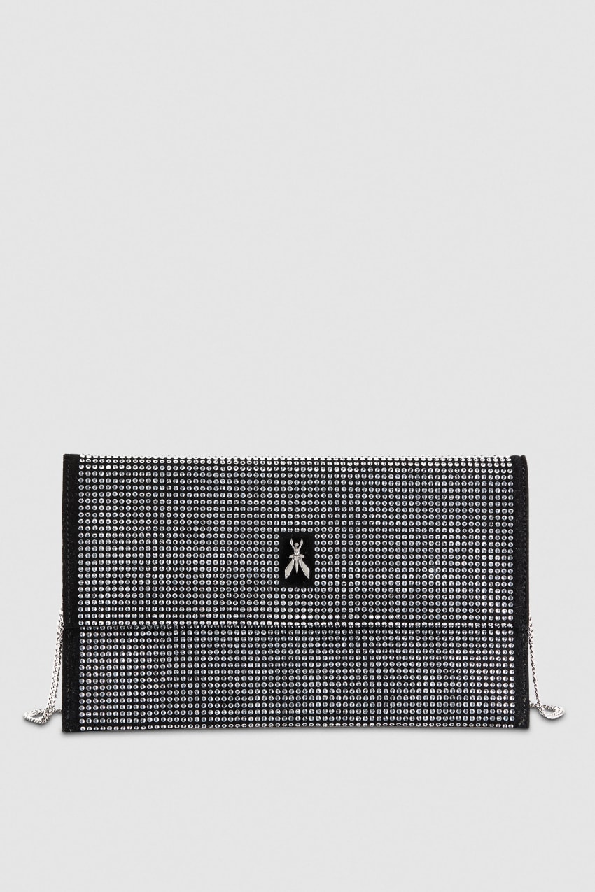 Black Patrizia Pepe Clutch Bag With Rhinestones And Shoulder Strap | VAXCJUH-05