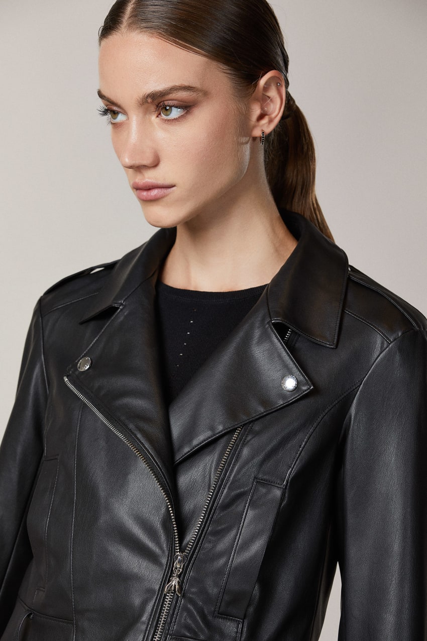 Black Patrizia Pepe Coated Fabric Biker Jacket | IZDSRHE-93