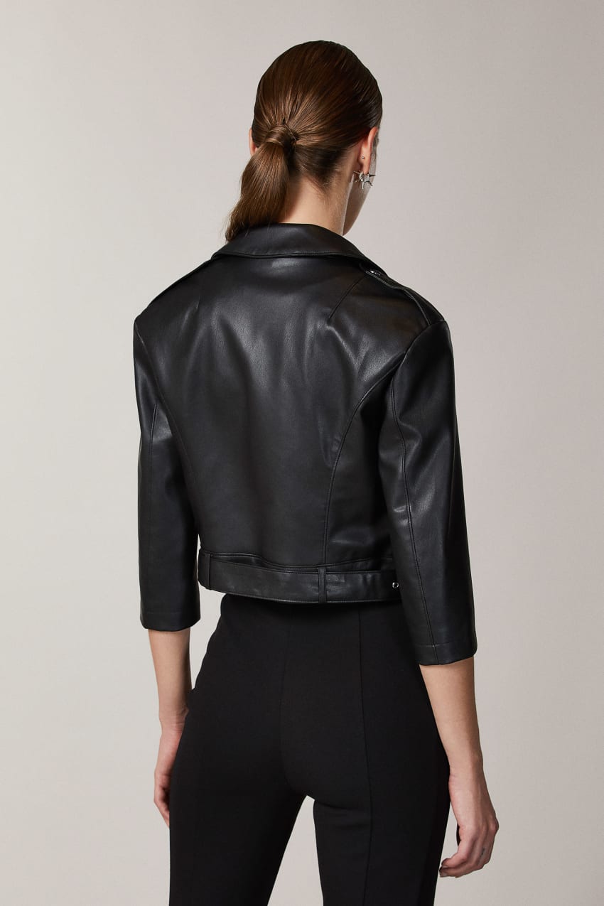 Black Patrizia Pepe Coated Fabric Biker Jacket | IZDSRHE-93