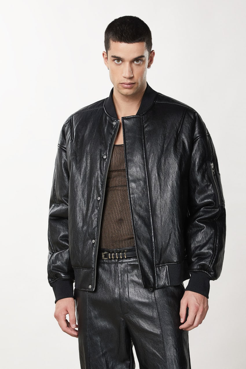 Black Patrizia Pepe Coated Fabric Over Bomber Jacket | MTPDVYO-07