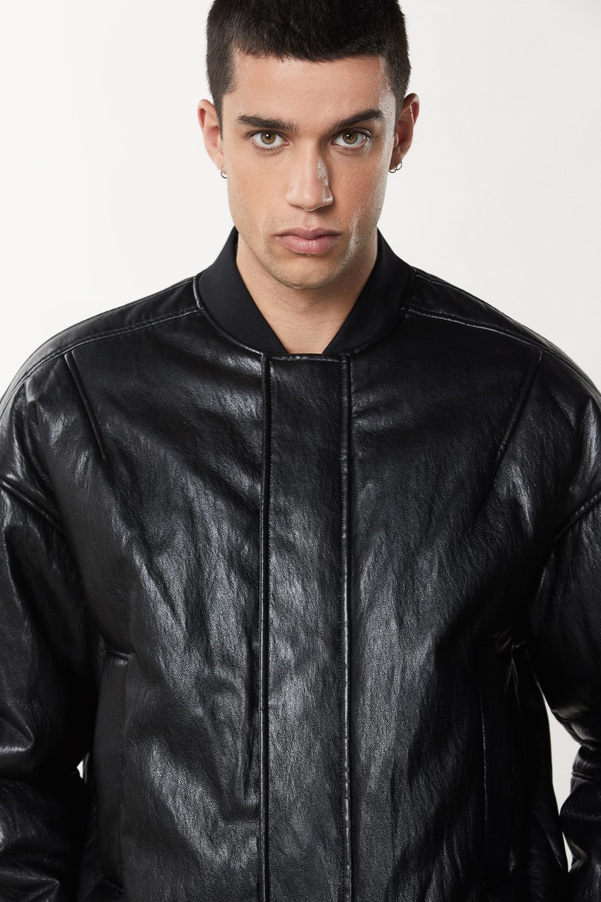 Black Patrizia Pepe Coated Fabric Over Bomber Jacket | MTPDVYO-07