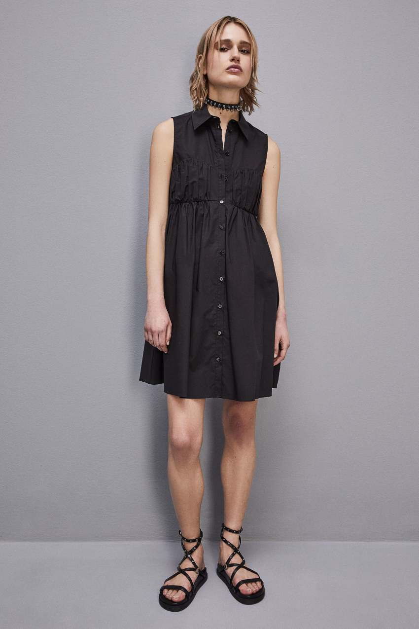 Black Patrizia Pepe Cotton Chemisier Mini Dress | HNAWIXQ-19