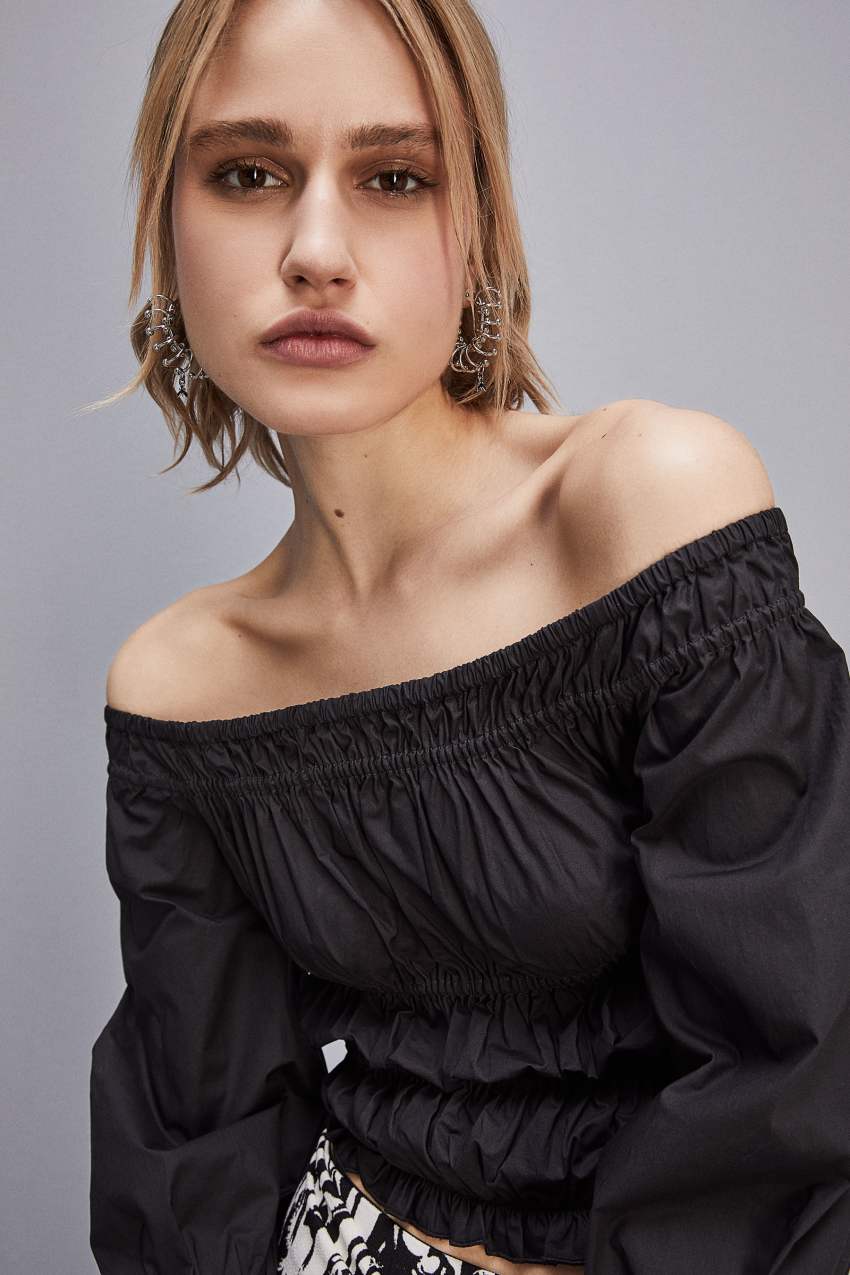 Black Patrizia Pepe Cotton Off-shoulder Top | HRSTNMC-81