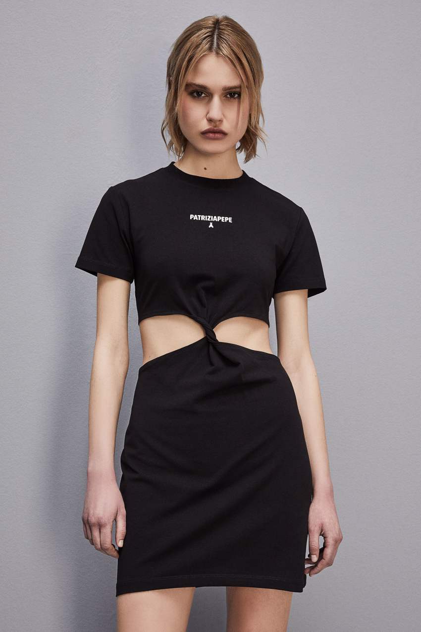 Black Patrizia Pepe Dress With Cut-out In Stretch Cotton Jersey | TNLKAZJ-74