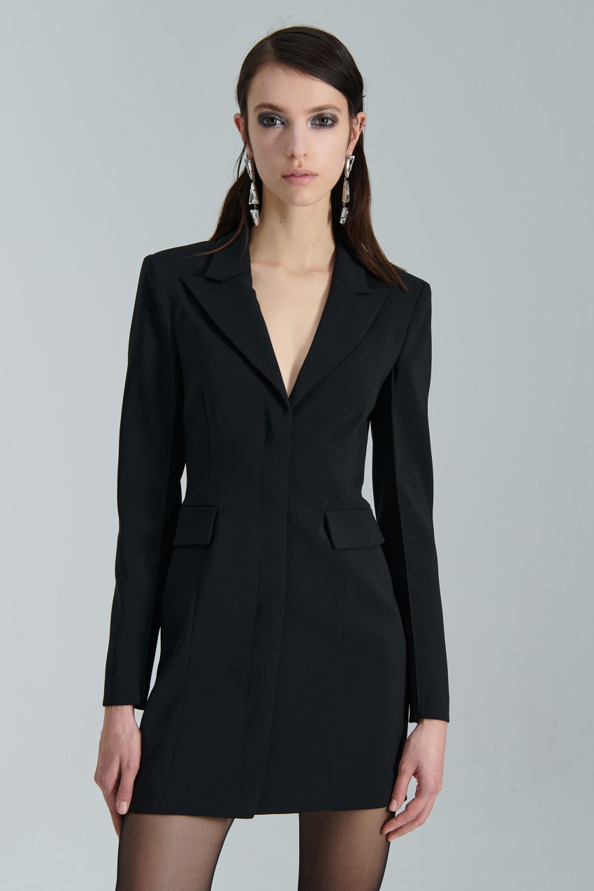 Black Patrizia Pepe Essential Crepe Dress Jacket | NBIQDYT-02