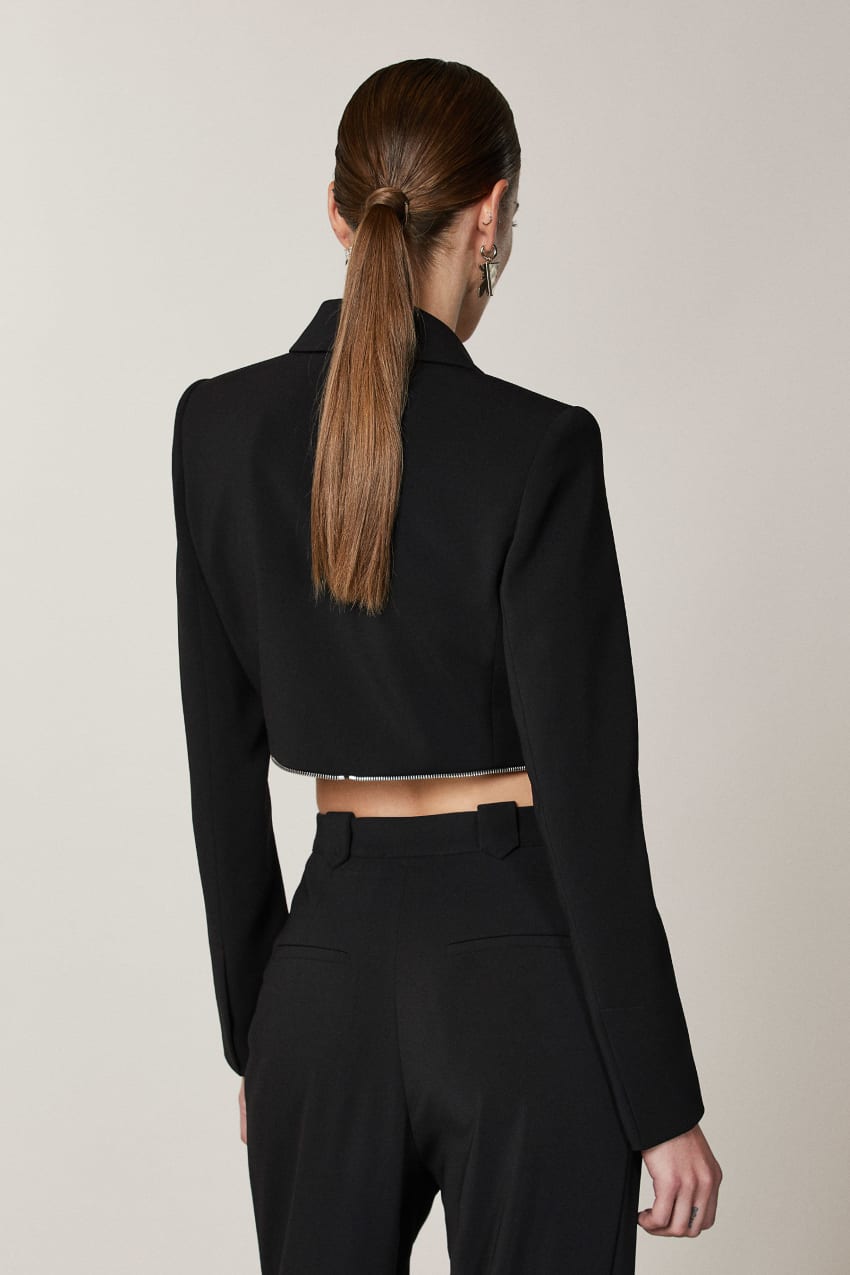 Black Patrizia Pepe Essential Crepe Jacket With Zipper | YTRVDKO-98