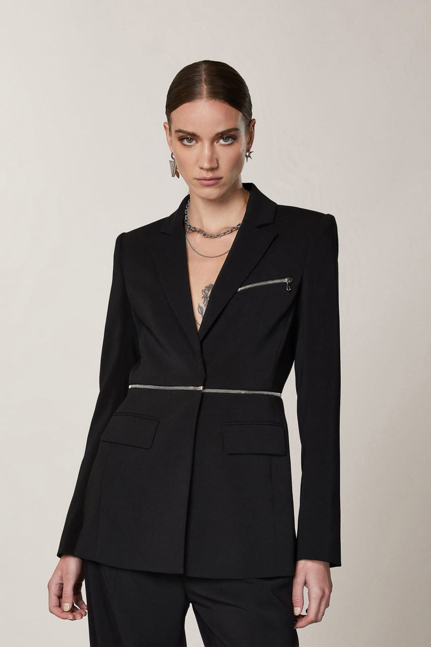 Black Patrizia Pepe Essential Crepe Jacket With Zipper | YTRVDKO-98