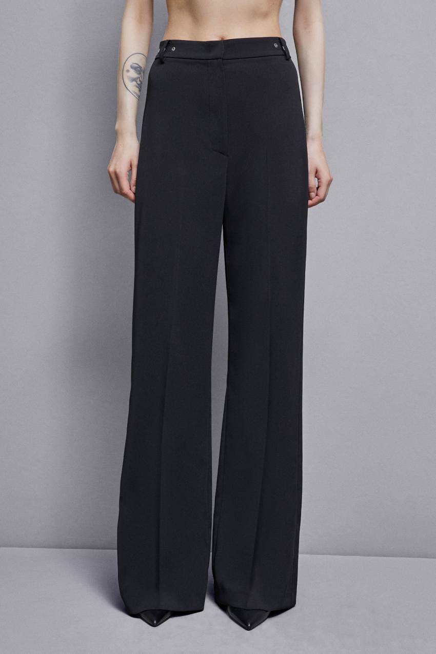 Black Patrizia Pepe Essential Crepe Palazzo-fit Pants | KZIGMAV-27