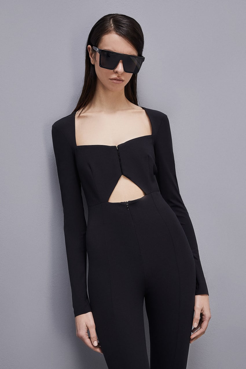 Black Patrizia Pepe Essential Long-sleeved Jumpsuit | NHMQIBD-75