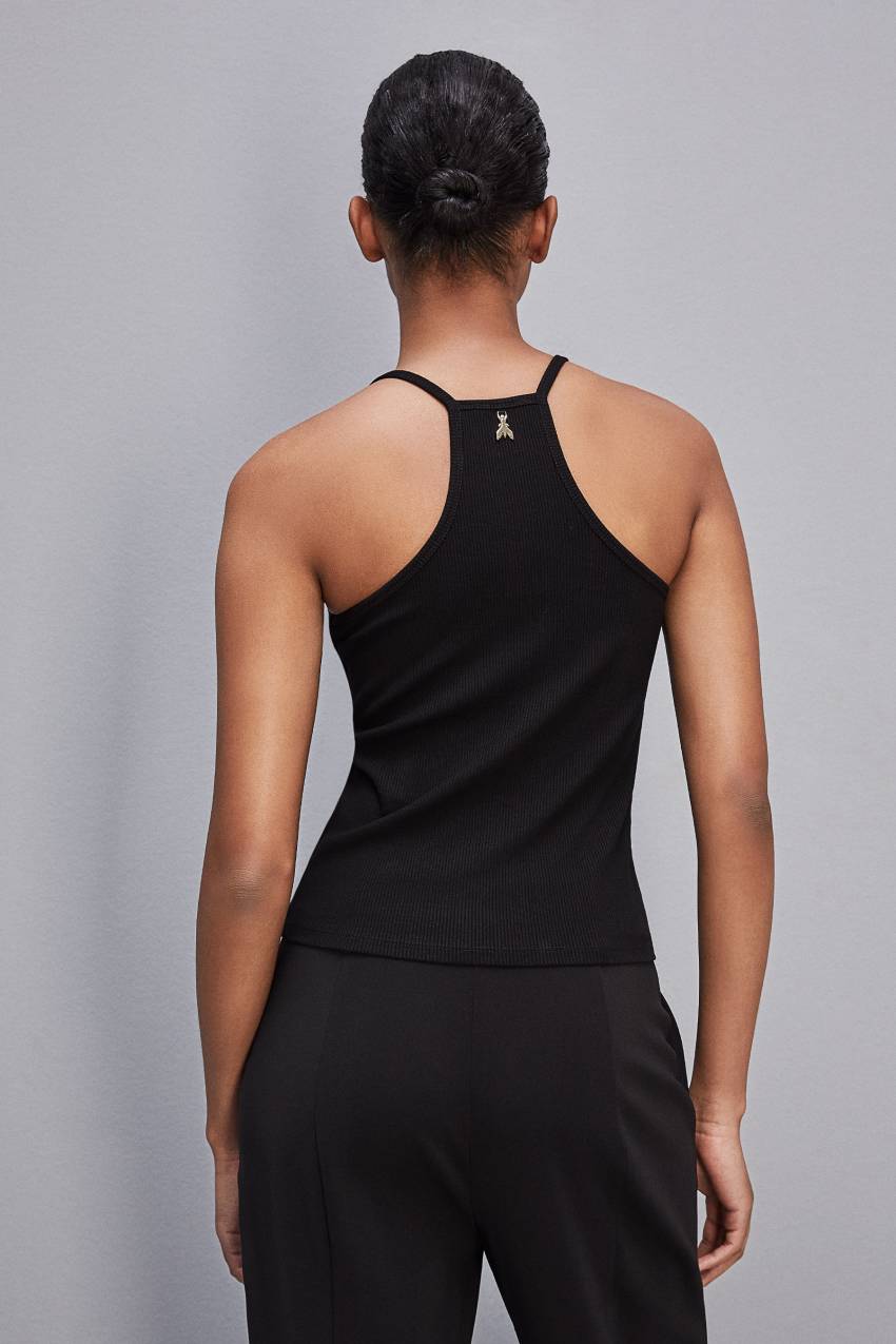 Black Patrizia Pepe Essential Ribbed Viscose Tank Top | KAVESTF-73