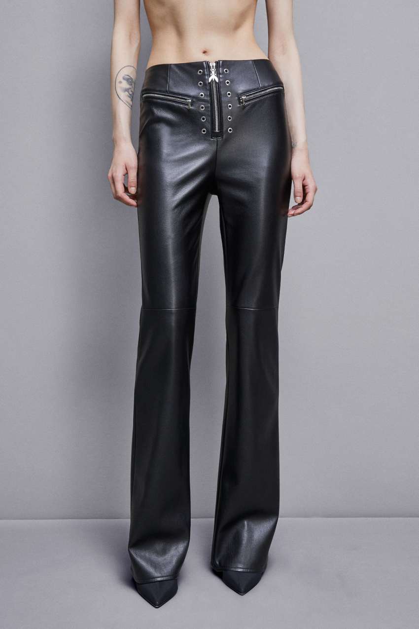 Black Patrizia Pepe Faux Leather High-waisted Flared Pants | LODNSTX-08