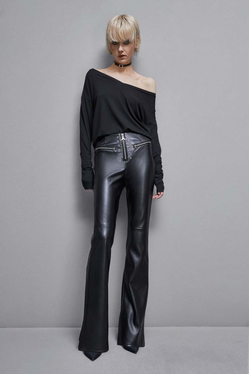 Black Patrizia Pepe Faux Leather High-waisted Flared Pants | LODNSTX-08