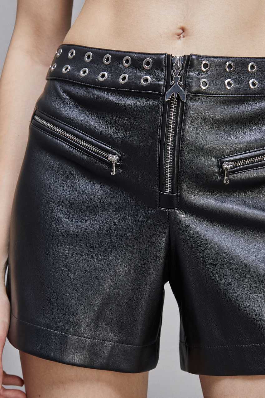 Black Patrizia Pepe Faux Leather Low-waisted Shorts With Zipper | JKZOECP-80