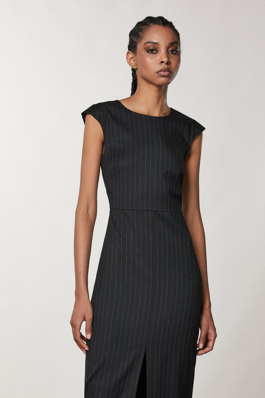 Black Patrizia Pepe Flannel Midi Dress | FRUVMAB-37