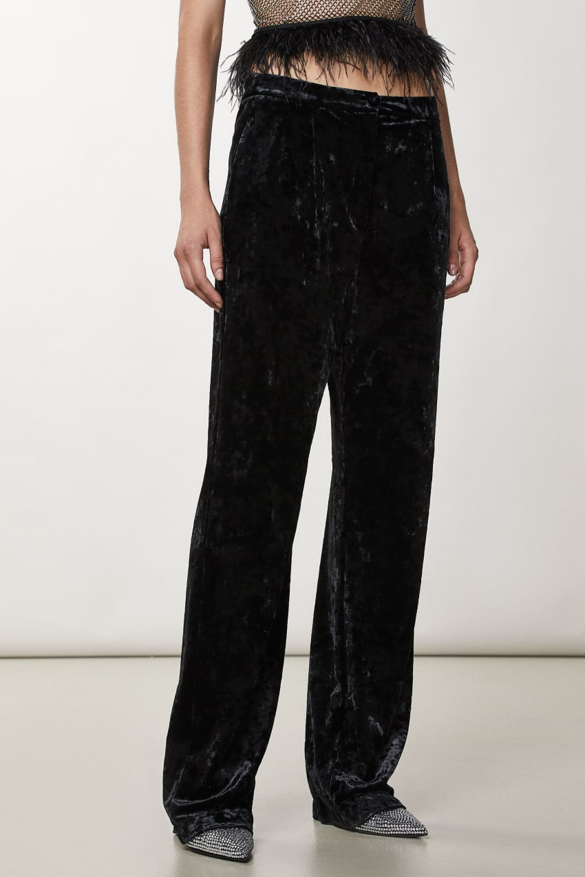 Black Patrizia Pepe Flowing Velvet Pants | MTFBIQJ-30