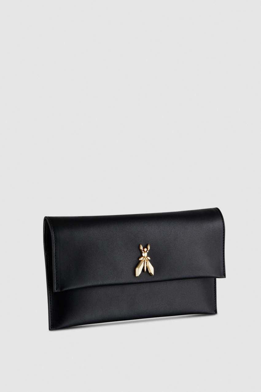 Black Patrizia Pepe Fly Leather Clutch Bag With Chain | SIXCTBE-43