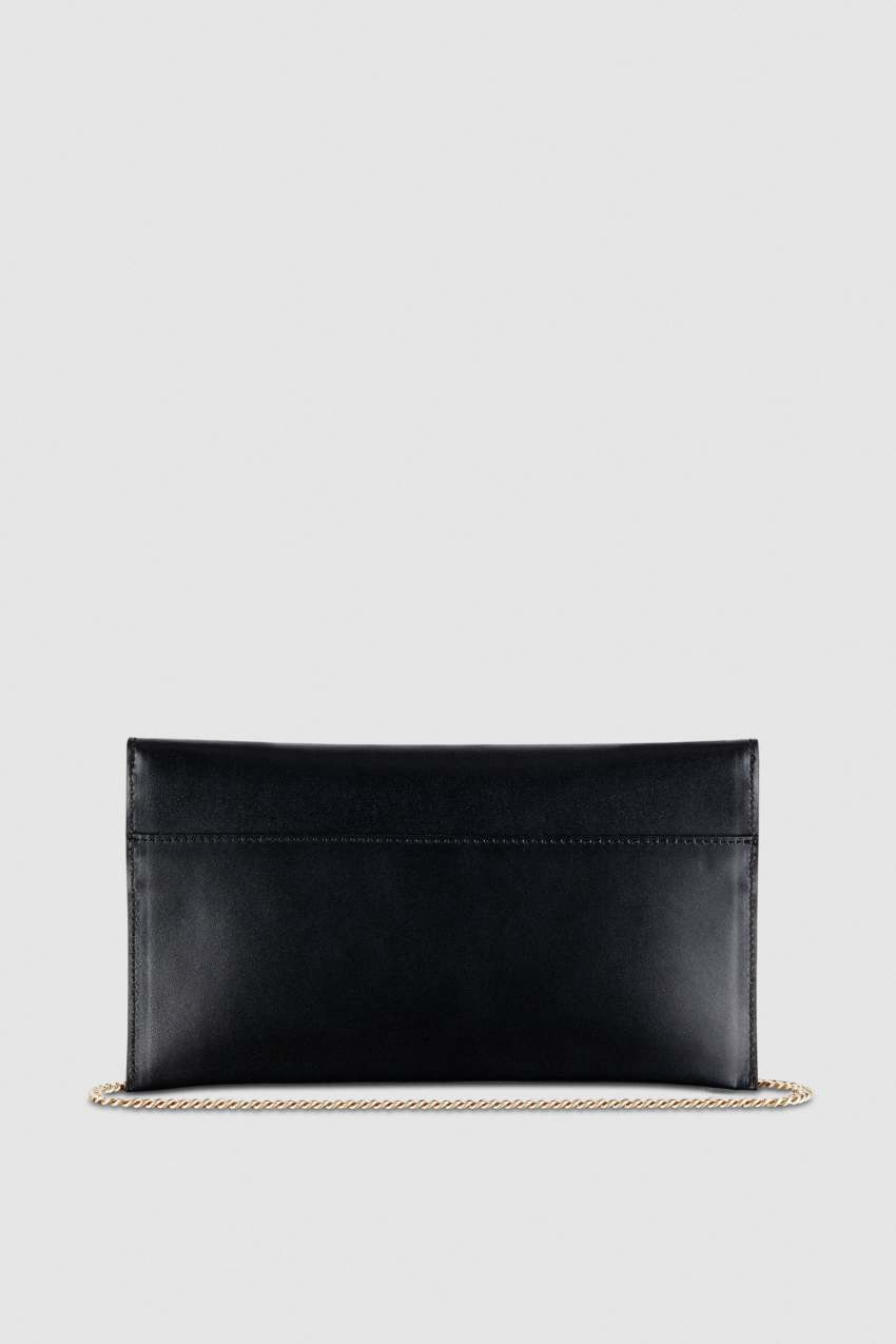 Black Patrizia Pepe Fly Leather Clutch Bag With Chain | SIXCTBE-43