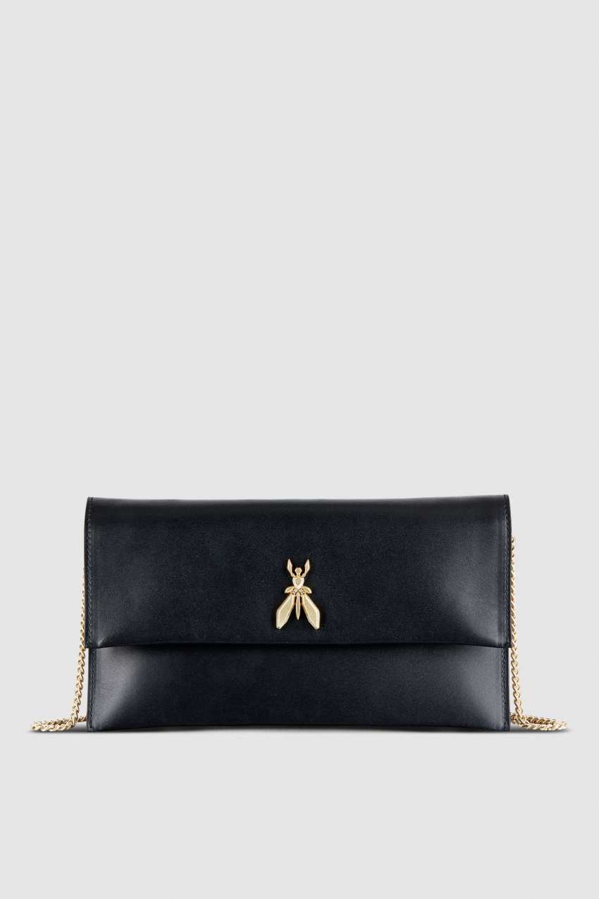 Black Patrizia Pepe Fly Leather Clutch Bag With Chain | SIXCTBE-43