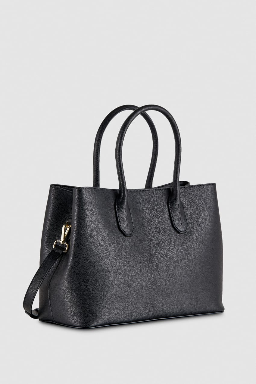 Black Patrizia Pepe Fly Leather Shopping Bag With Shoulder Strap | TUROKCY-57