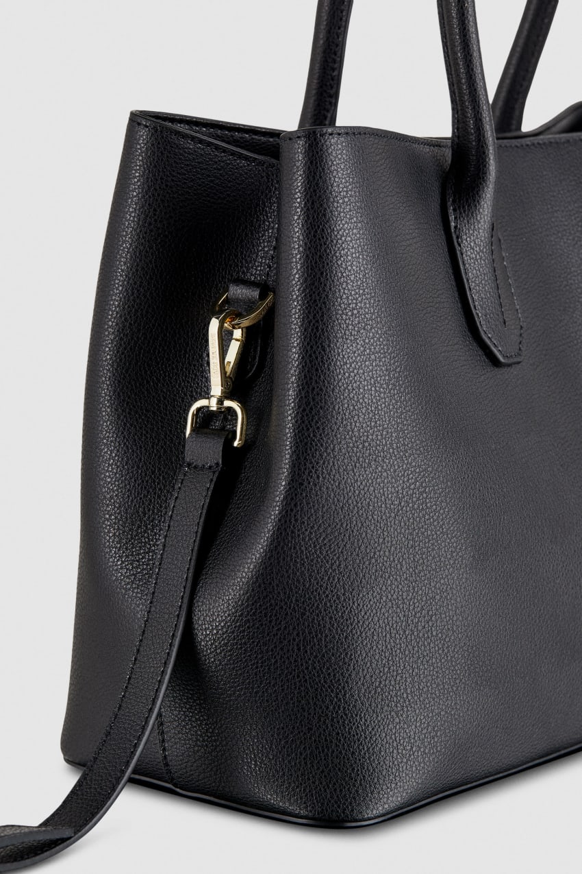 Black Patrizia Pepe Fly Leather Shopping Bag With Shoulder Strap | TUROKCY-57