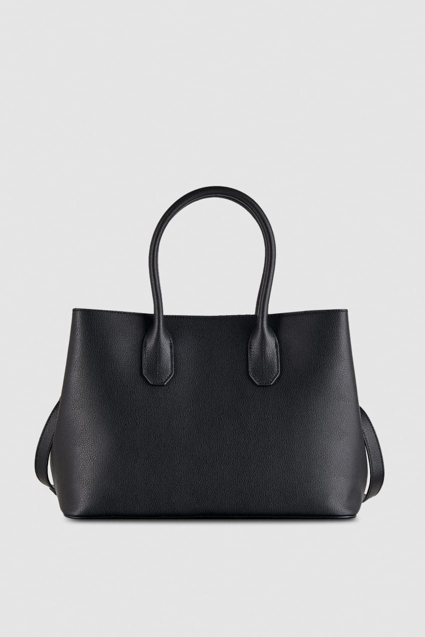 Black Patrizia Pepe Fly Leather Shopping Bag With Shoulder Strap | TUROKCY-57