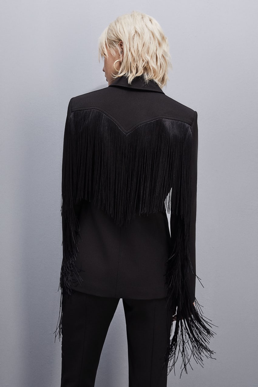 Black Patrizia Pepe Fringed Jacket | AOLKVBG-18